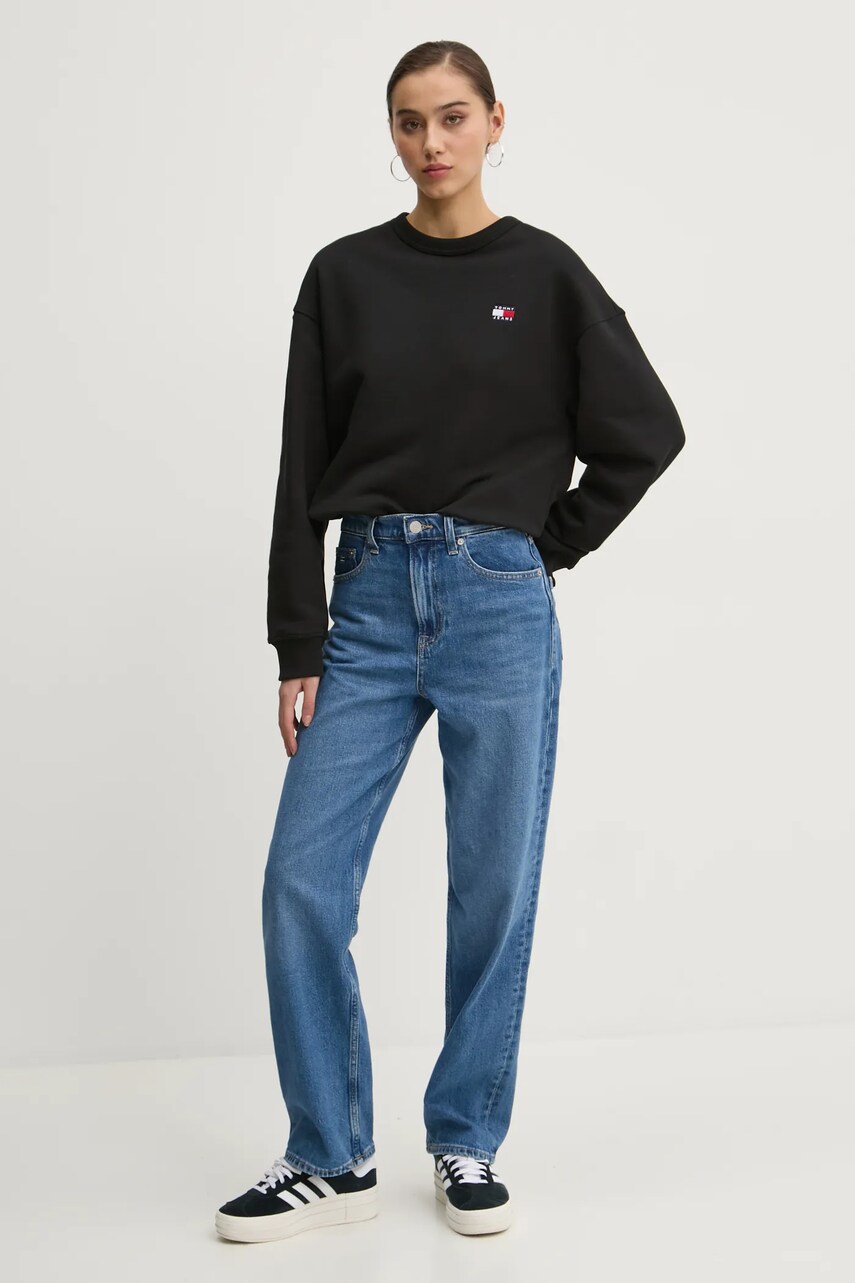 Бавовняна кофта Tommy Jeans жіноча колір чорний однотонна DW0DW19408