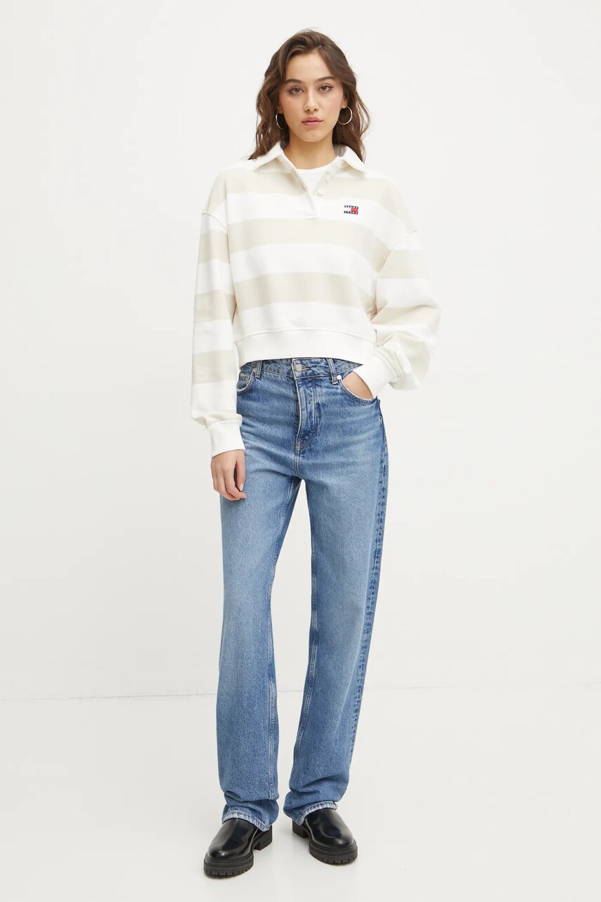 Бавовняна кофта Tommy Jeans жіноча колір бежевий візерунок DW0DW19409