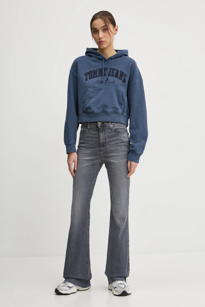 Бавовняна кофта Tommy Jeans жіноча з капюшоном з аплікацією DW0DW19413