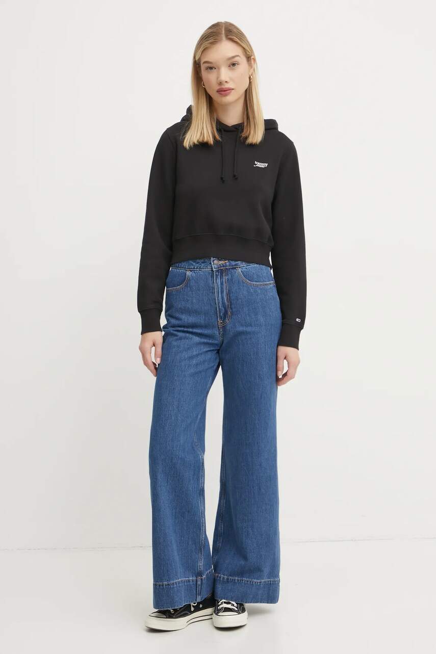 Кофта Tommy Jeans жіноча колір чорний з капюшоном однотонна DW0DW19908