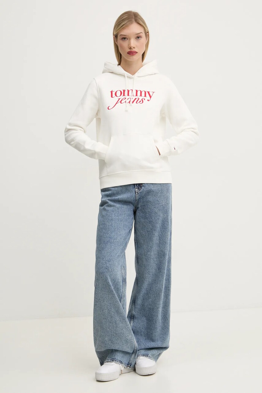 Кофта Tommy Jeans жіноча колір бежевий з капюшоном з принтом DW0DW20170
