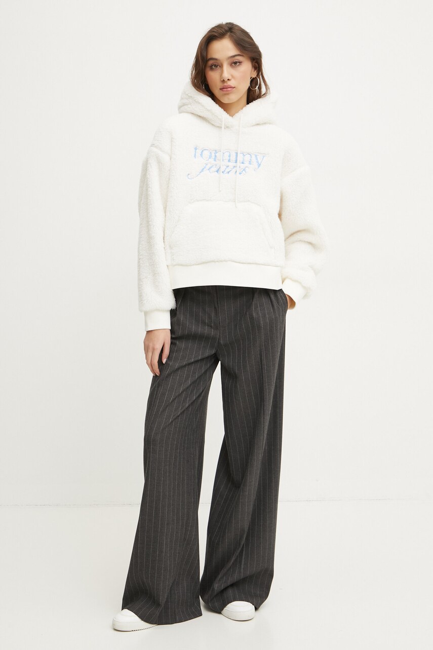 Кофта Tommy Jeans жіноча колір бежевий з капюшоном з аплікацією DW0DW20465