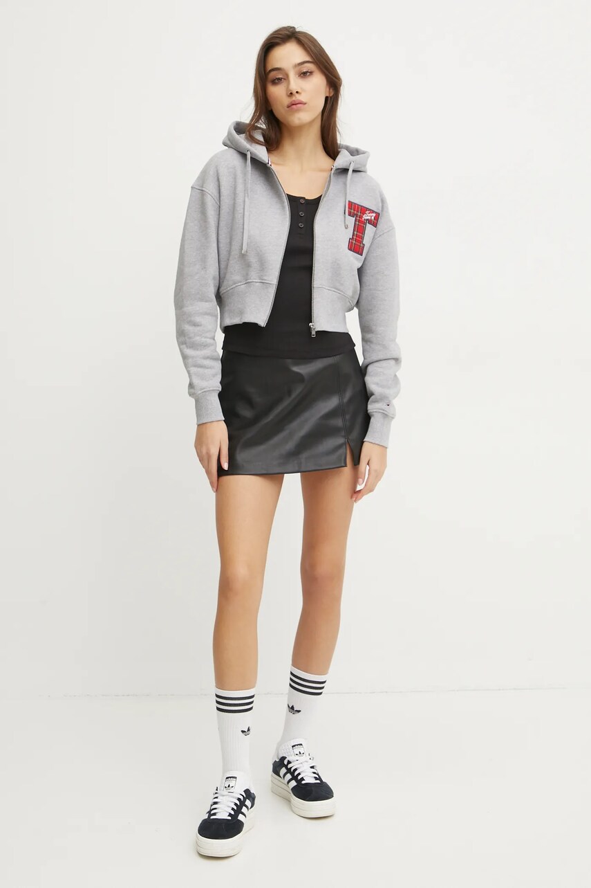 Бавовняна кофта Tommy Jeans жіноча колір сірий з капюшоном меланж DW0DW20535