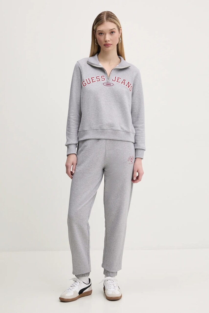 Бавовняна кофта Guess Jeans жіноча колір сірий з аплікацією W5RQ25 K68I4