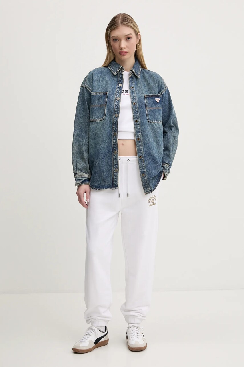Бавовняна кофта Guess Jeans жіноча колір білий з принтом W5RQ28 K68I4