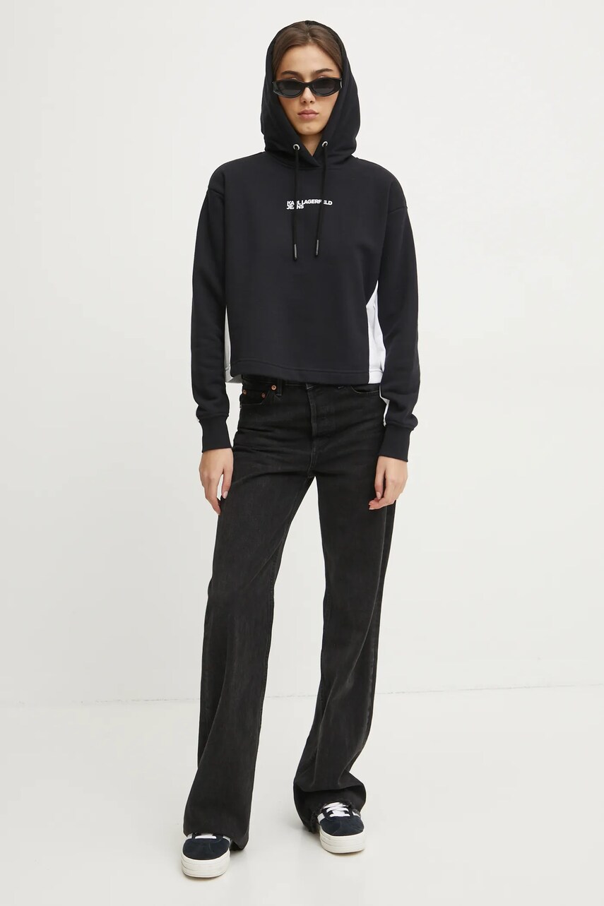 Кофта Karl Lagerfeld Jeans жіноча колір чорний з капюшоном з принтом A1W20017