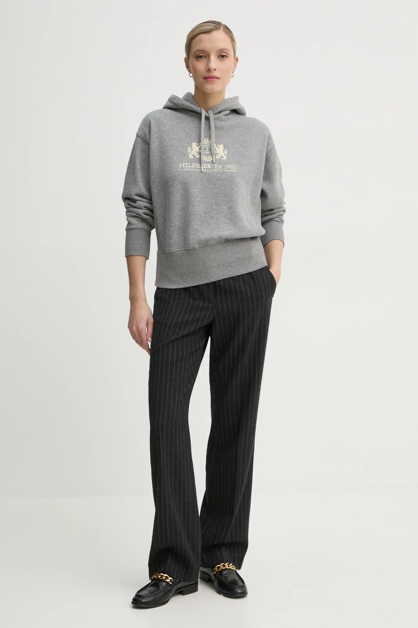 Кофта Tommy Hilfiger жіноча колір сірий з капюшоном меланж WW0WW43849