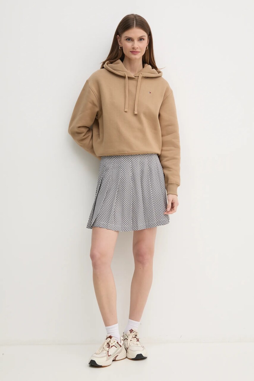 Кофта Tommy Hilfiger жіноча колір коричневий з капюшоном однотонна WW0WW44991