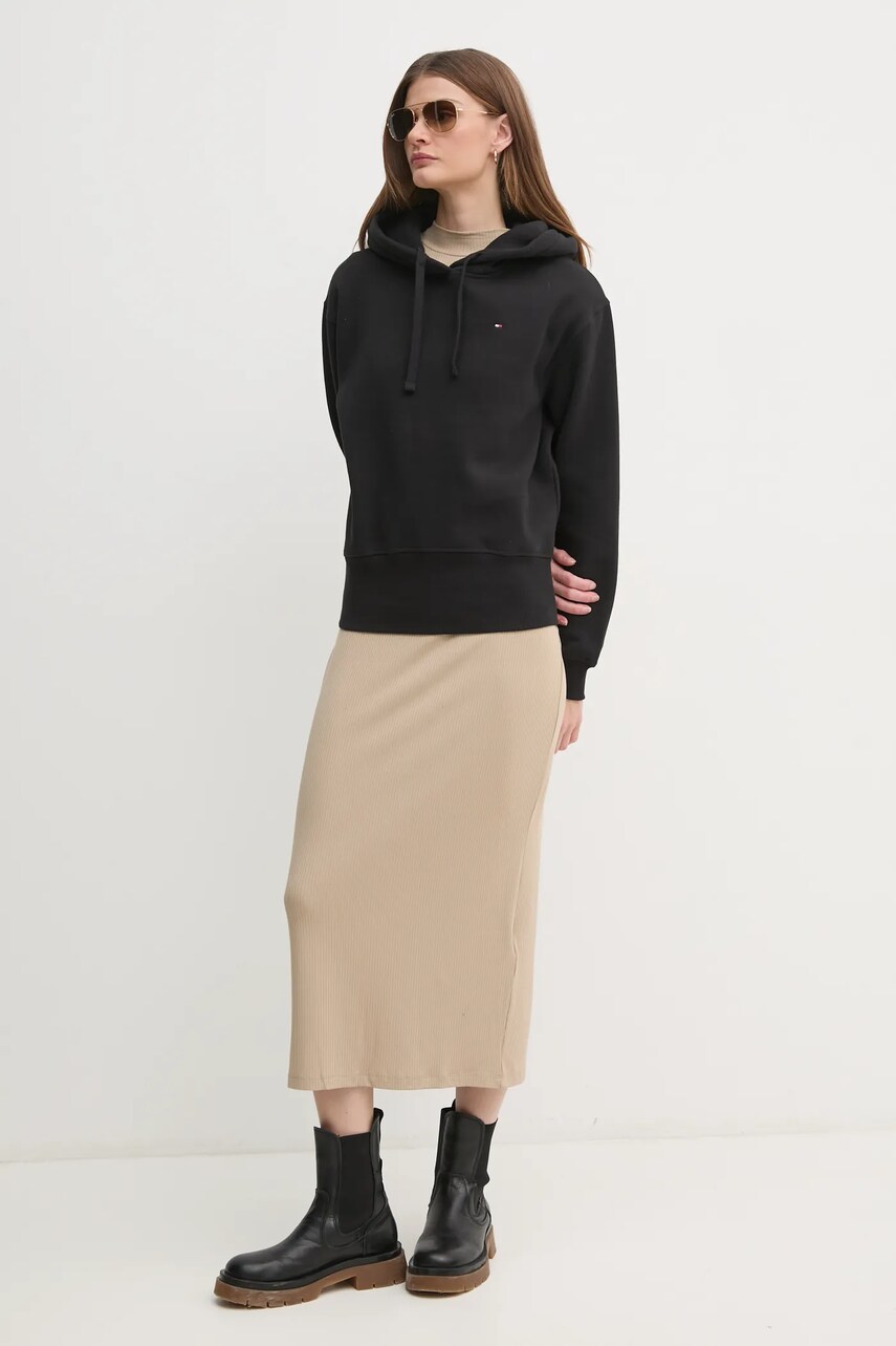 Кофта Tommy Hilfiger жіноча колір чорний з капюшоном однотонна WW0WW44991