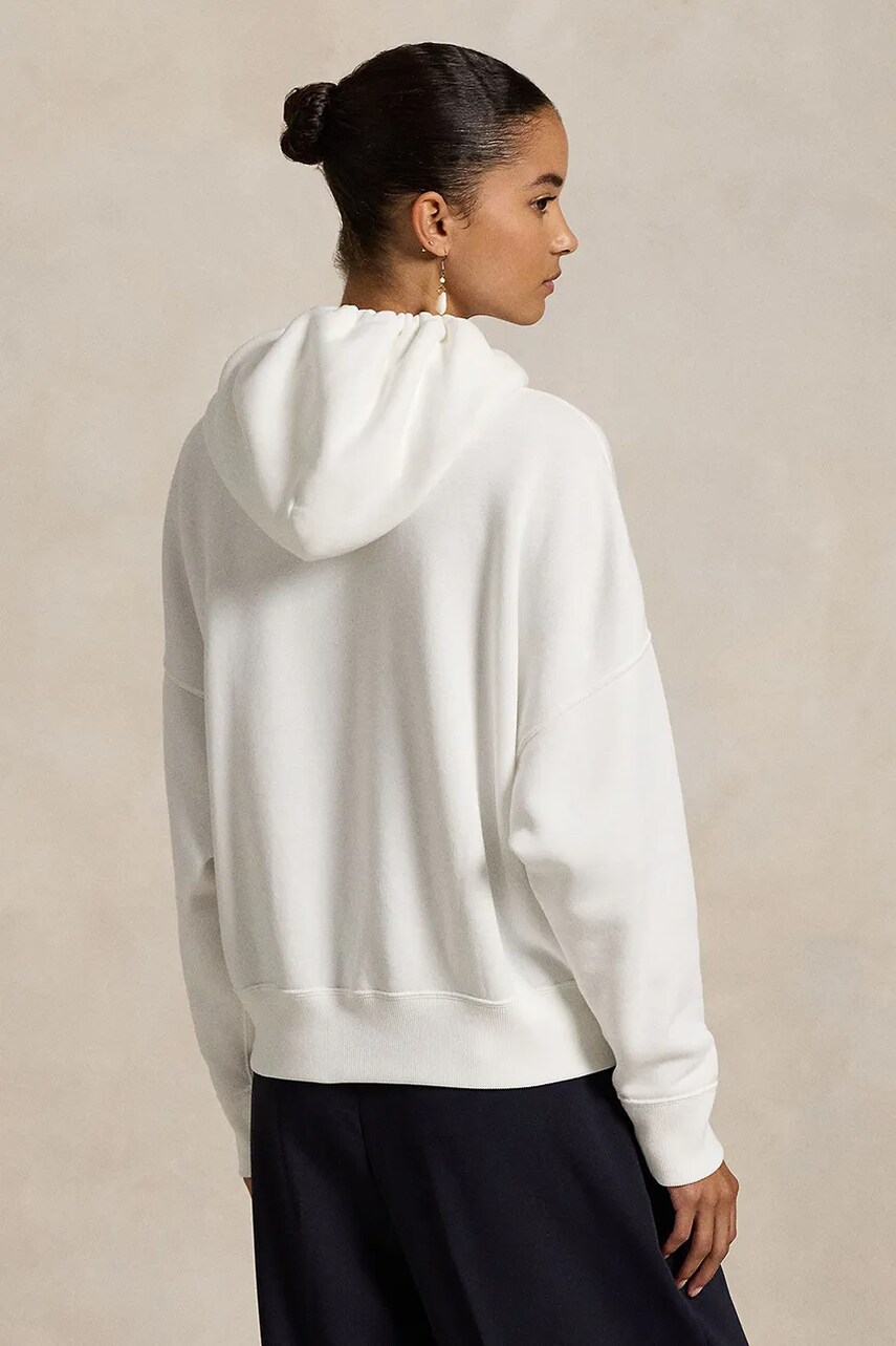 Кофта Polo Ralph Lauren жіноча колір білий з капюшоном з принтом 211959115