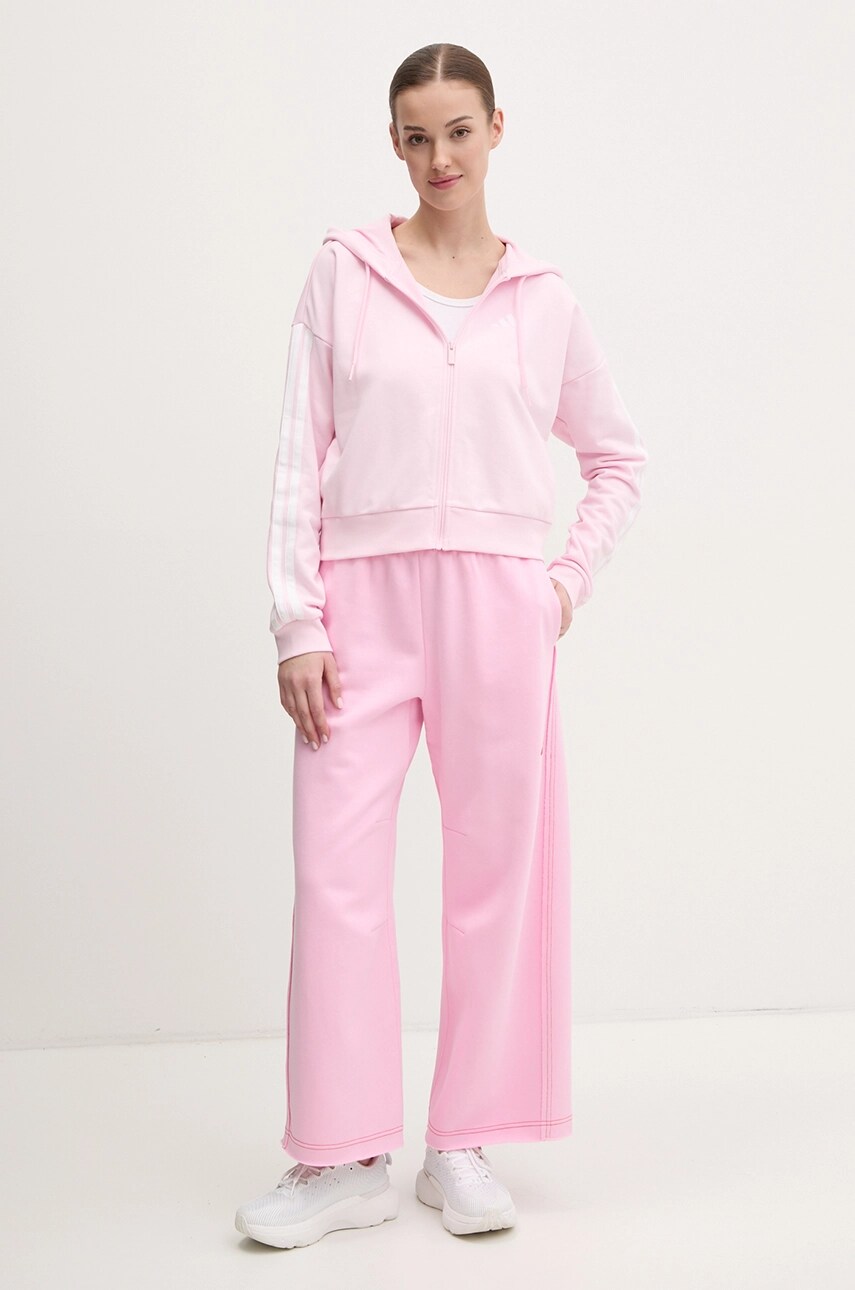 Кофта adidas Essentials жіноча колір рожевий з капюшоном з аплікацією IS6998