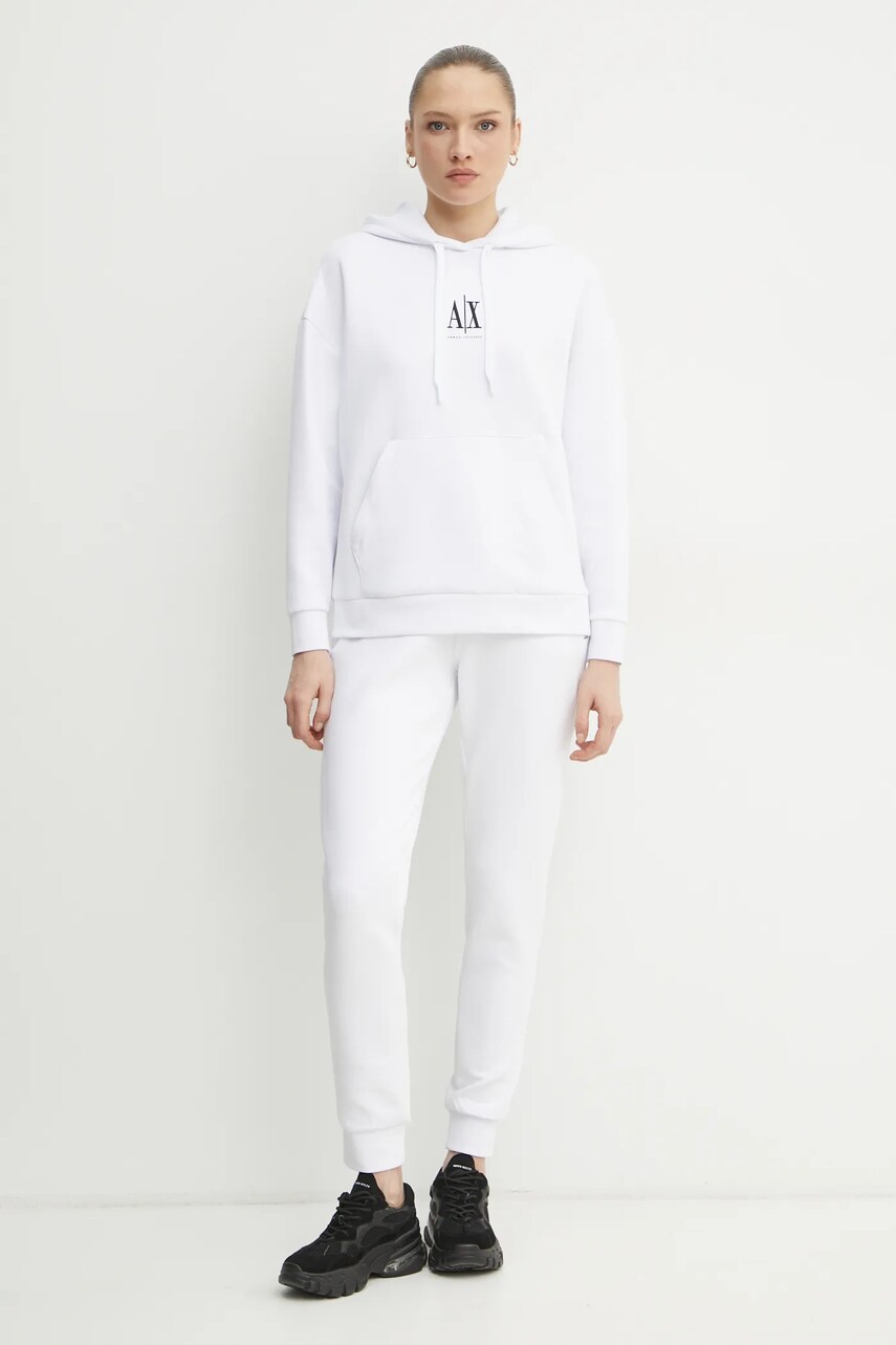 Кофта Armani Exchange жіноча колір білий з капюшоном з аплікацією XW000823 AF10818