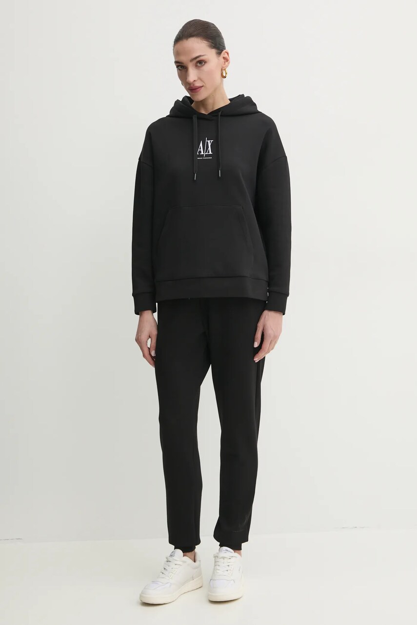 Кофта Armani Exchange жіноча колір чорний з капюшоном з аплікацією XW000823 AF10818