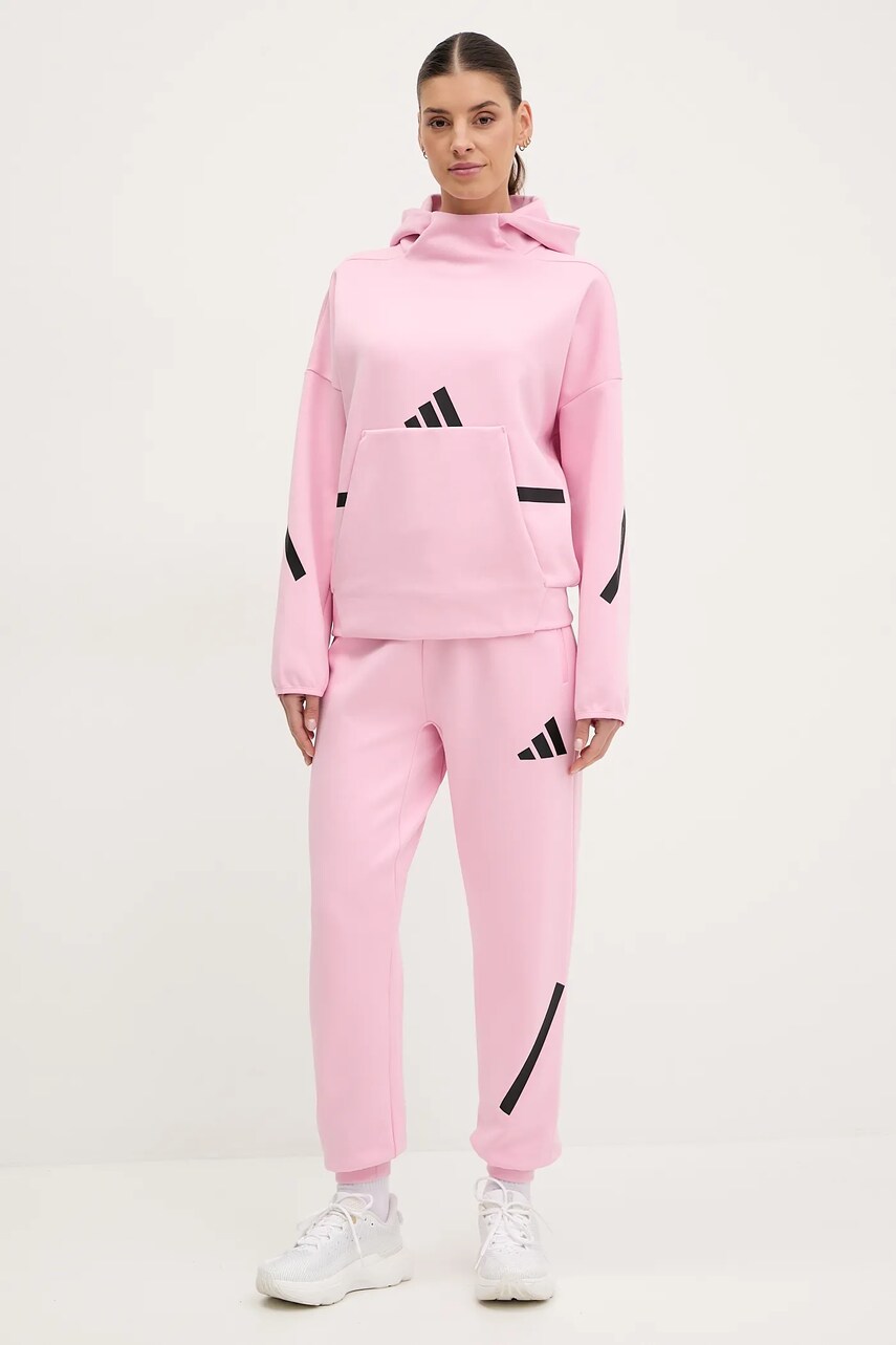 Кофта adidas Z.N.E. жіноча колір рожевий з капюшоном з принтом JD5992