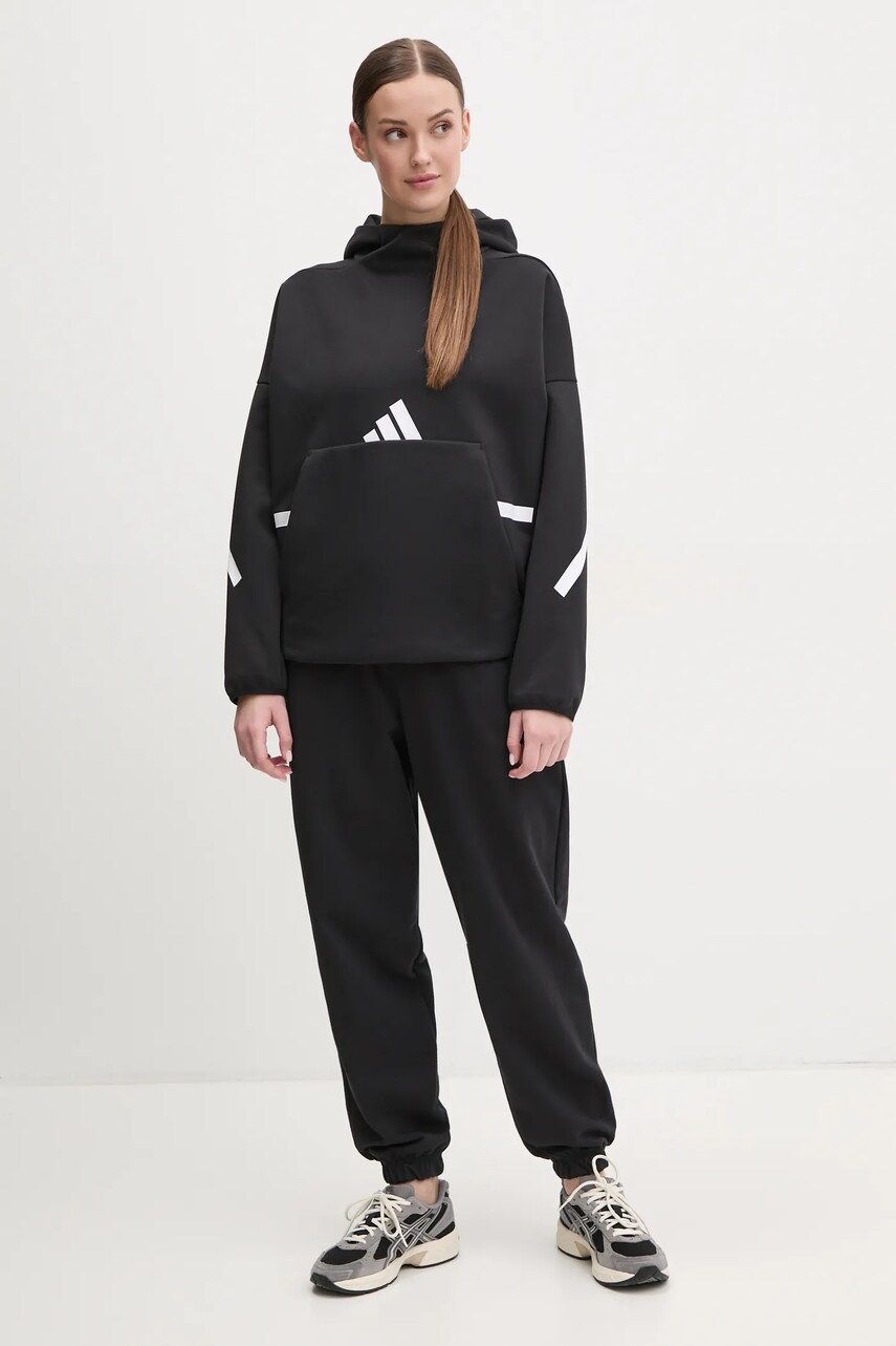 Кофта adidas Z.N.E. жіноча колір чорний з капюшоном з принтом JJ4760