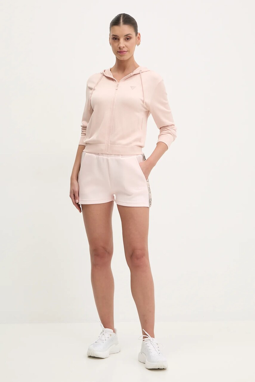Кофта Guess MARTINA жіноча колір бежевий з капюшоном однотонна V5RQ07 Z3M50