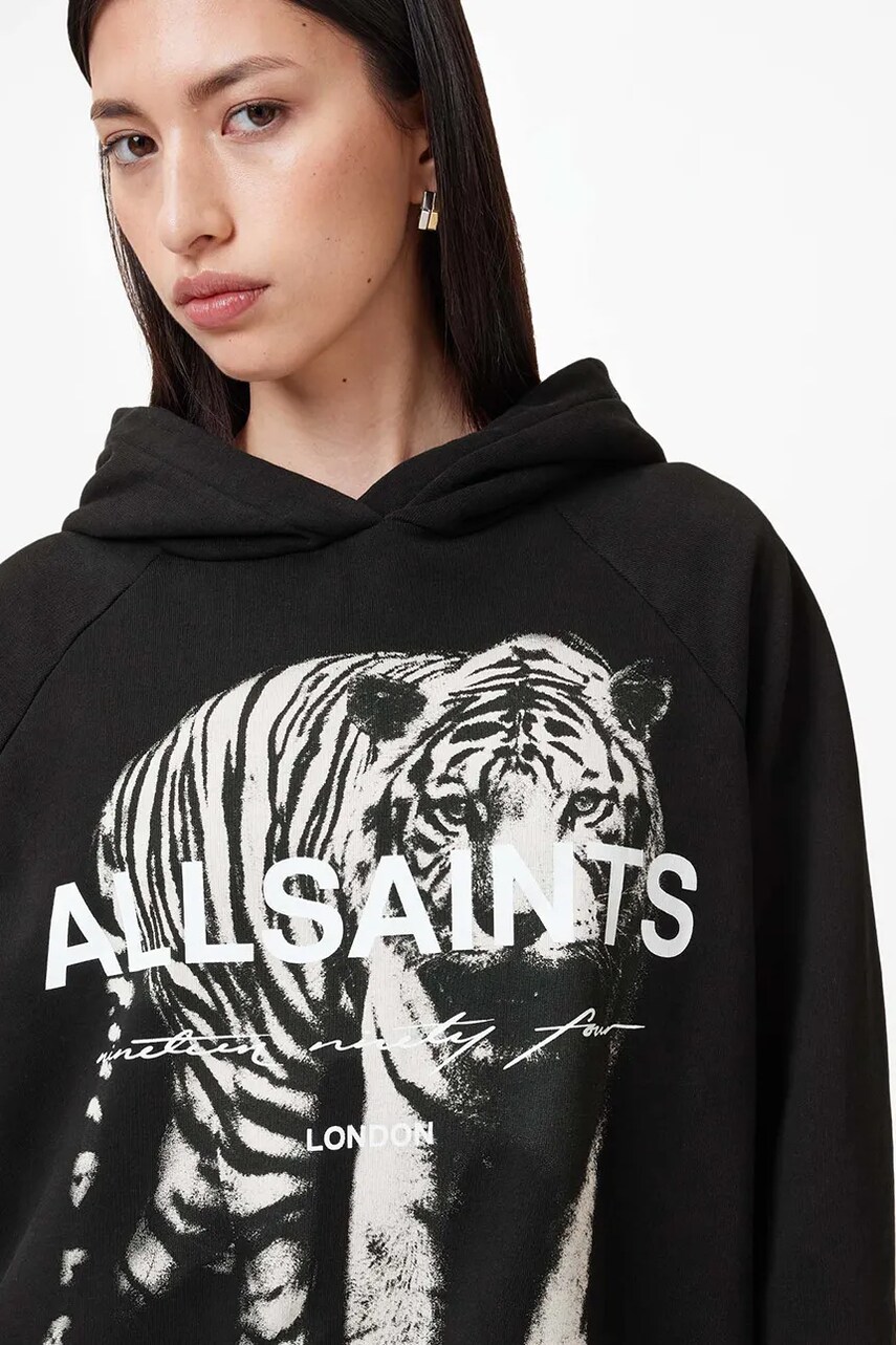 Бавовняна кофта AllSaints KIT TALON жіноча колір чорний з капюшоном з принтом W152JB