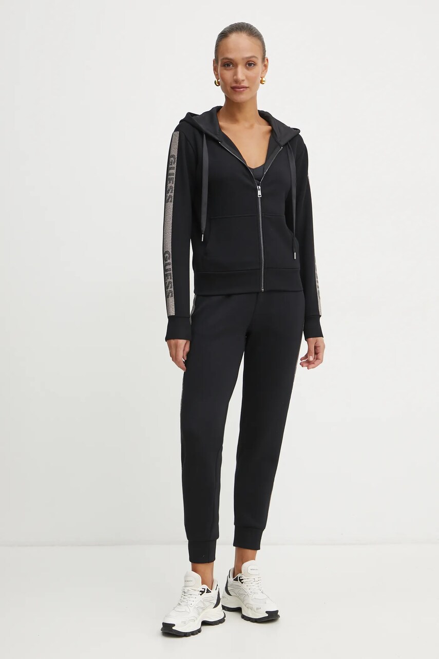 Кофта Guess жіноча колір чорний з капюшоном однотонна W5RQ03 KBYE2