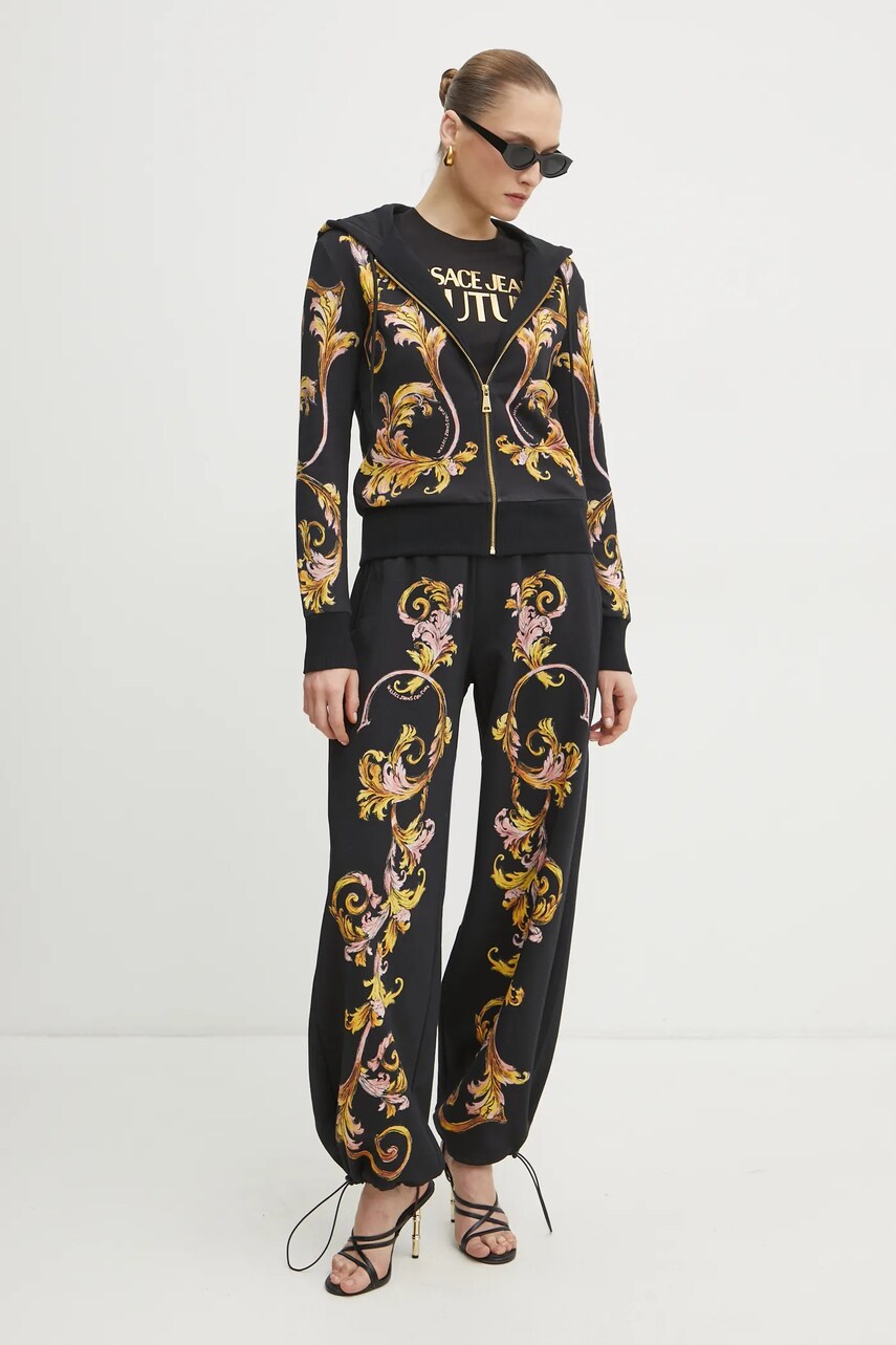Бавовняна кофта Versace Jeans Couture жіноча колір чорний з капюшоном візерунок 78HAI3P6 FS192