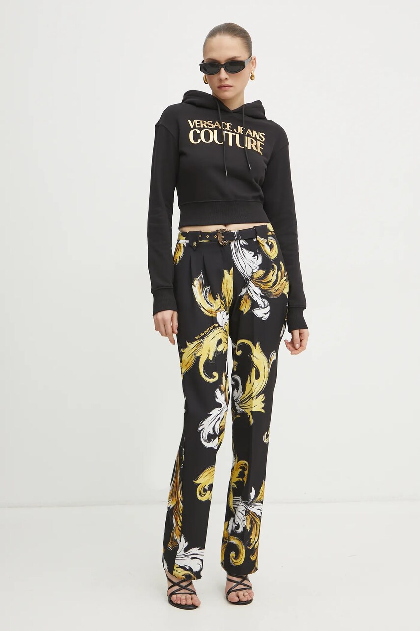 Бавовняна кофта Versace Jeans Couture жіноча колір чорний з капюшоном з принтом 78HAIT01 CF01T