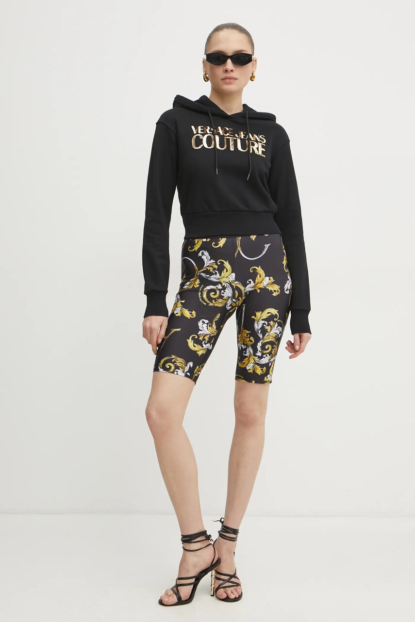 Бавовняна кофта Versace Jeans Couture жіноча колір чорний з капюшоном з аплікацією 78HAIE00 CF00E