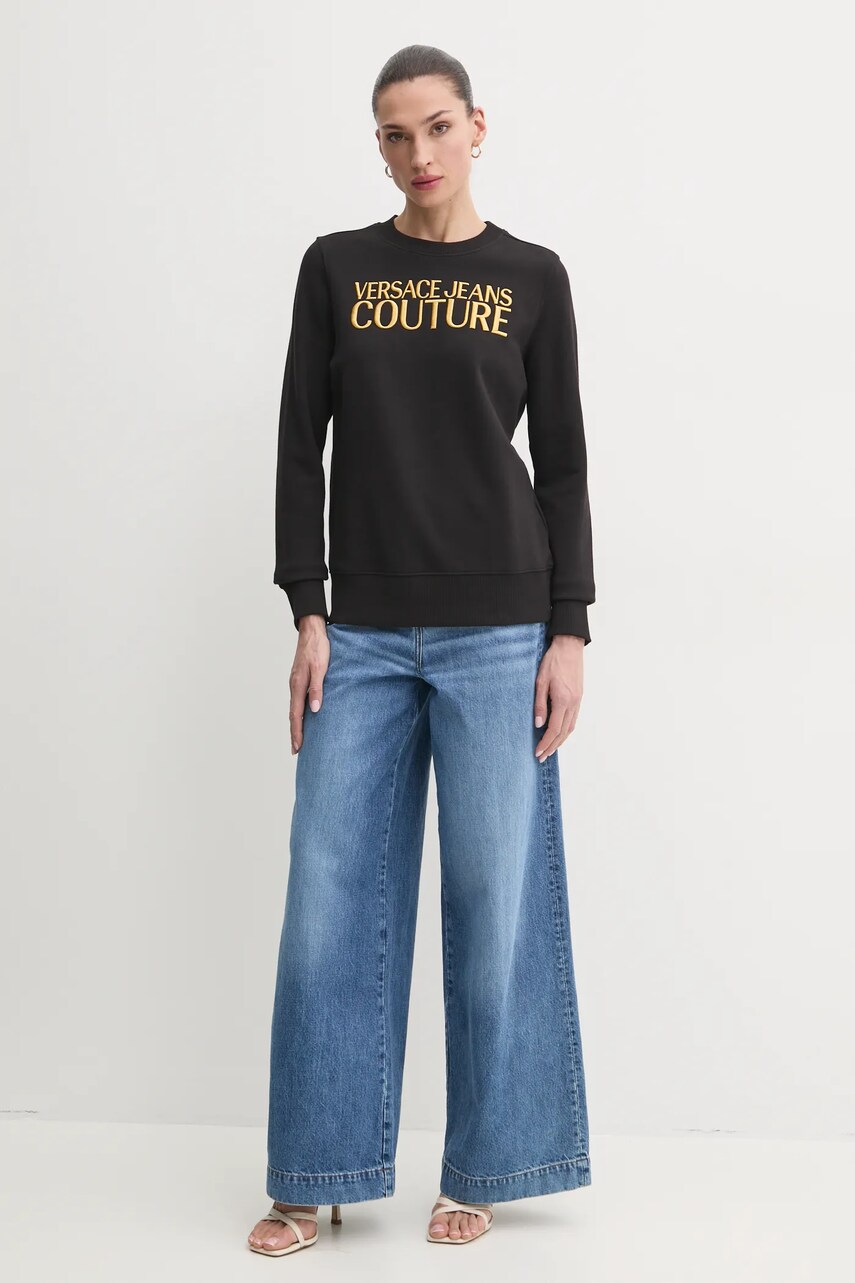 Бавовняна кофта Versace Jeans Couture жіноча колір чорний з аплікацією 78HAIT06 CF01T