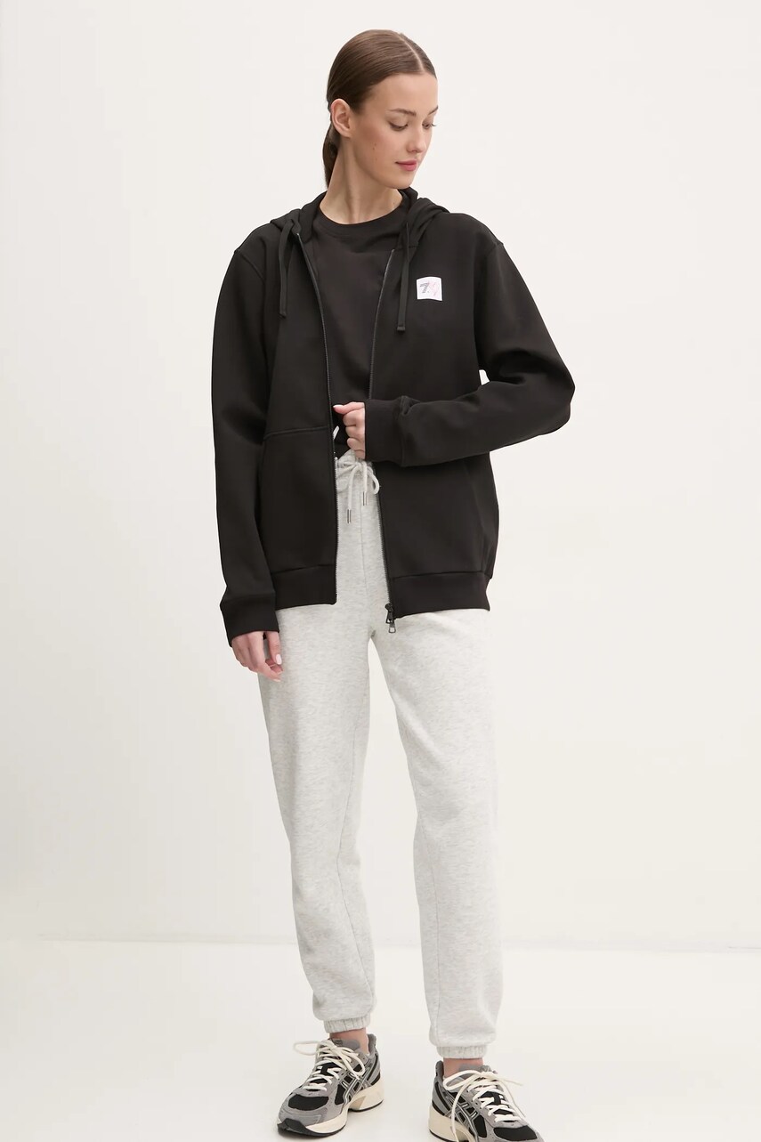Кофта EA7 Emporio Armani жіноча колір чорний з капюшоном з принтом AF12116.7X000044