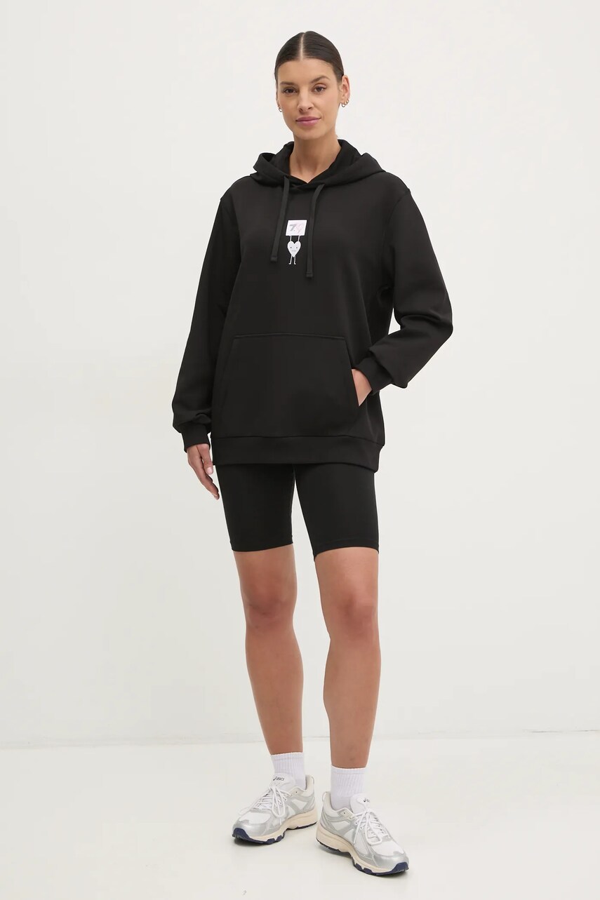 Кофта EA7 Emporio Armani жіноча колір чорний з капюшоном з принтом AF12116.7X000043