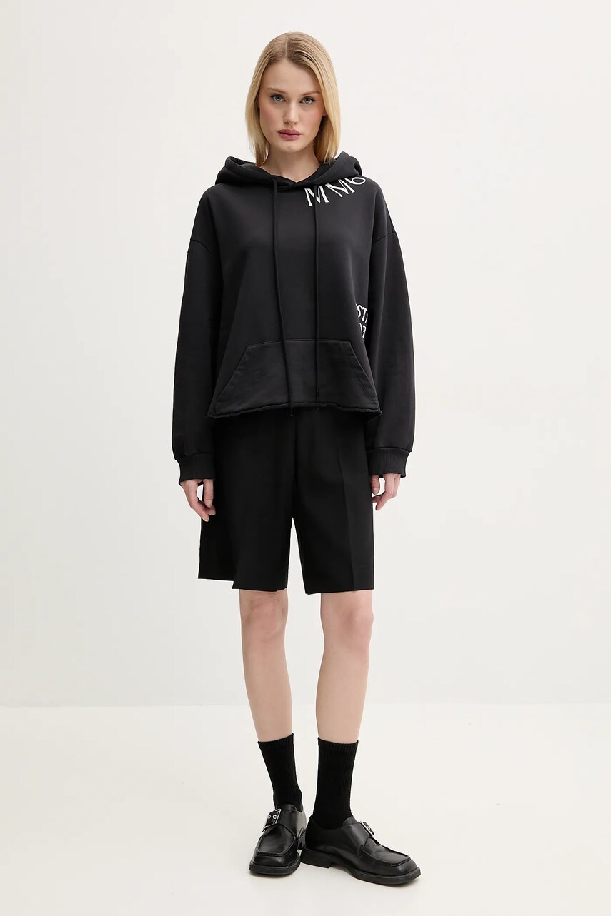 Бавовняна кофта MM6 Maison Margiela жіноча колір чорний з капюшоном з принтом S52GU0241.M25012