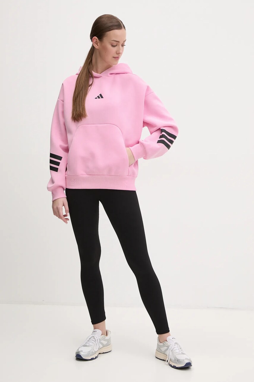 Кофта adidas Future Icons жіноча колір рожевий з капюшоном з принтом JE0183