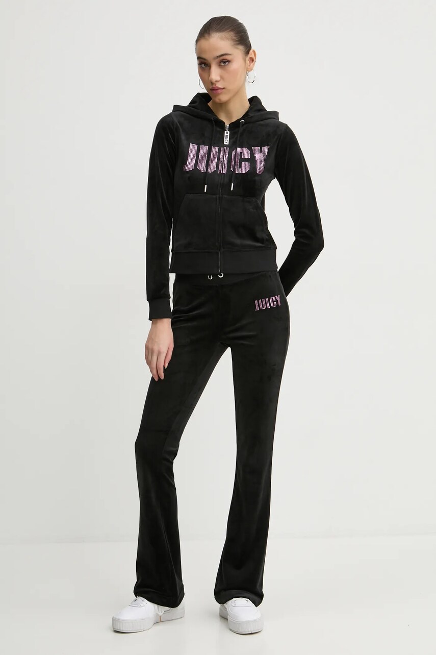 Кофта Juicy Couture жіноча колір чорний з капюшоном з аплікацією JCBAS125861