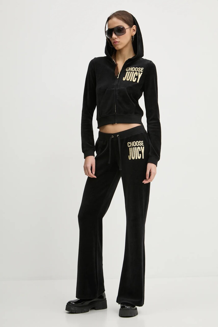 Кофта Juicy Couture жіноча колір чорний з капюшоном з аплікацією JCGAS125001