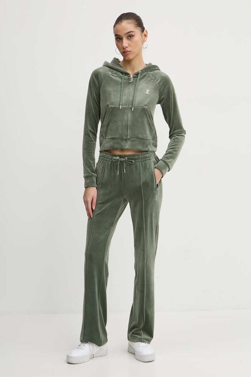 Кофта Juicy Couture жіноча колір зелений з капюшоном з аплікацією JCWA122001