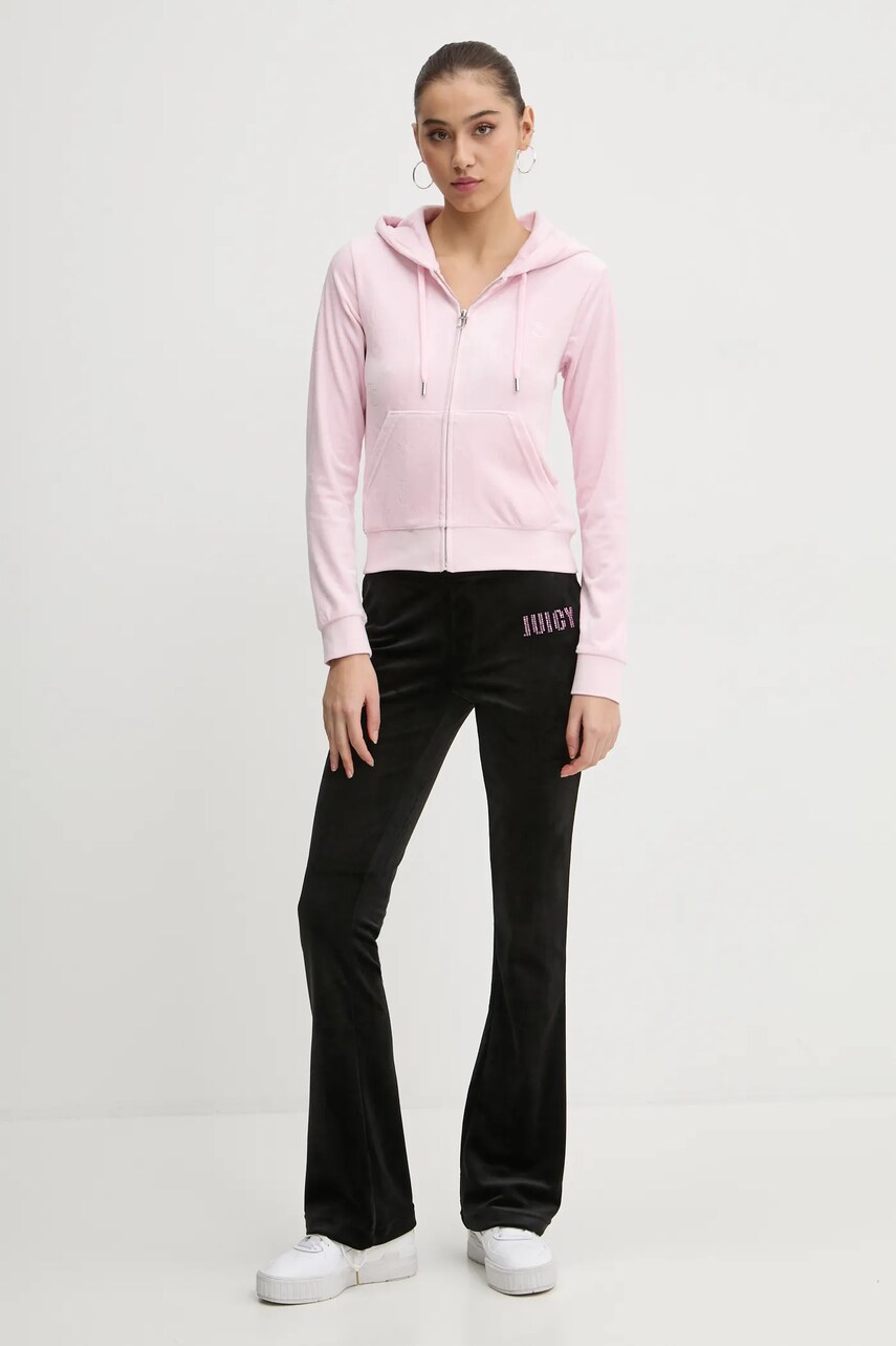Велюрова кофта Juicy Couture колір рожевий з капюшоном візерунок JCWAS125302