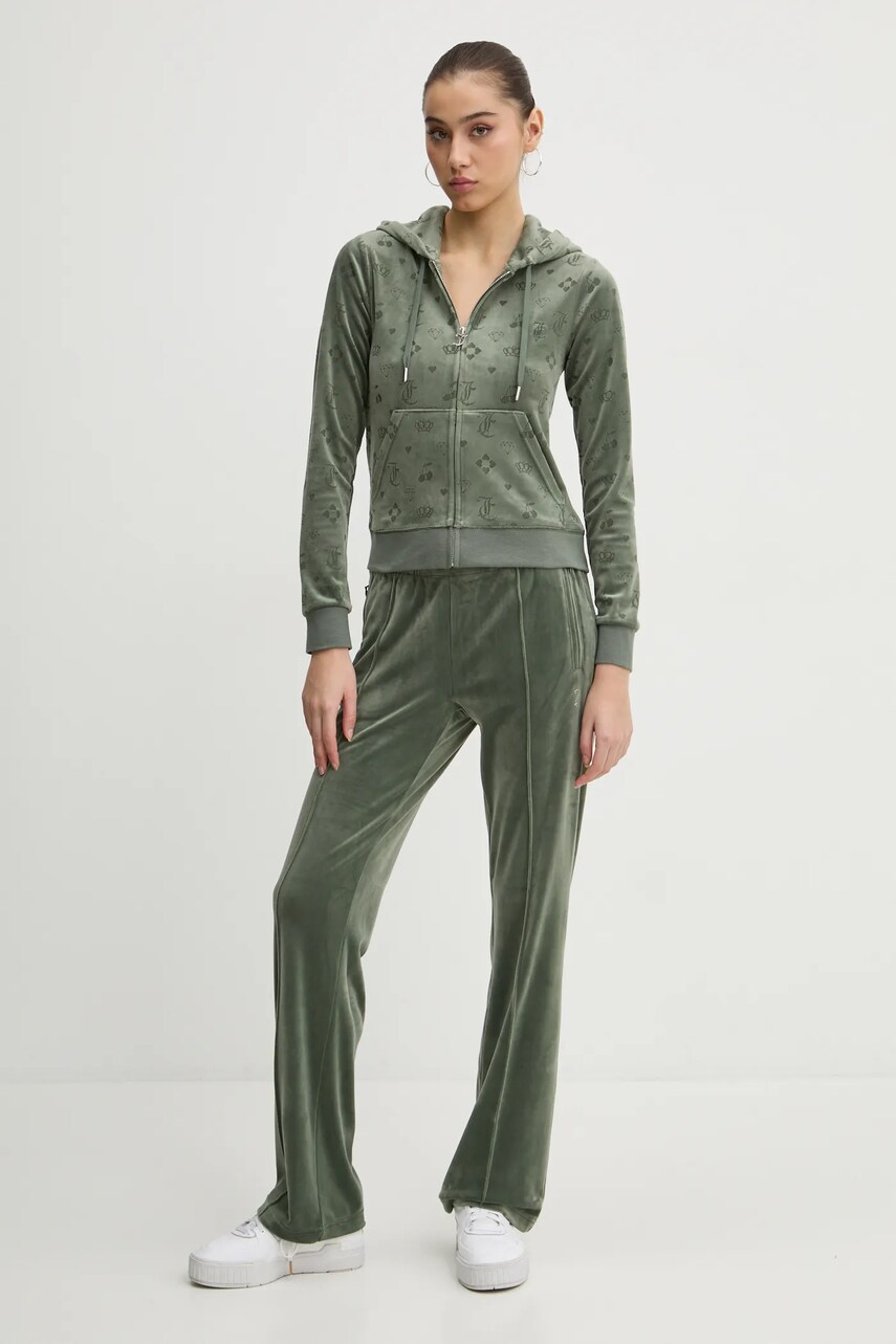 Велюрова кофта Juicy Couture колір зелений з капюшоном візерунок JCWAS125302