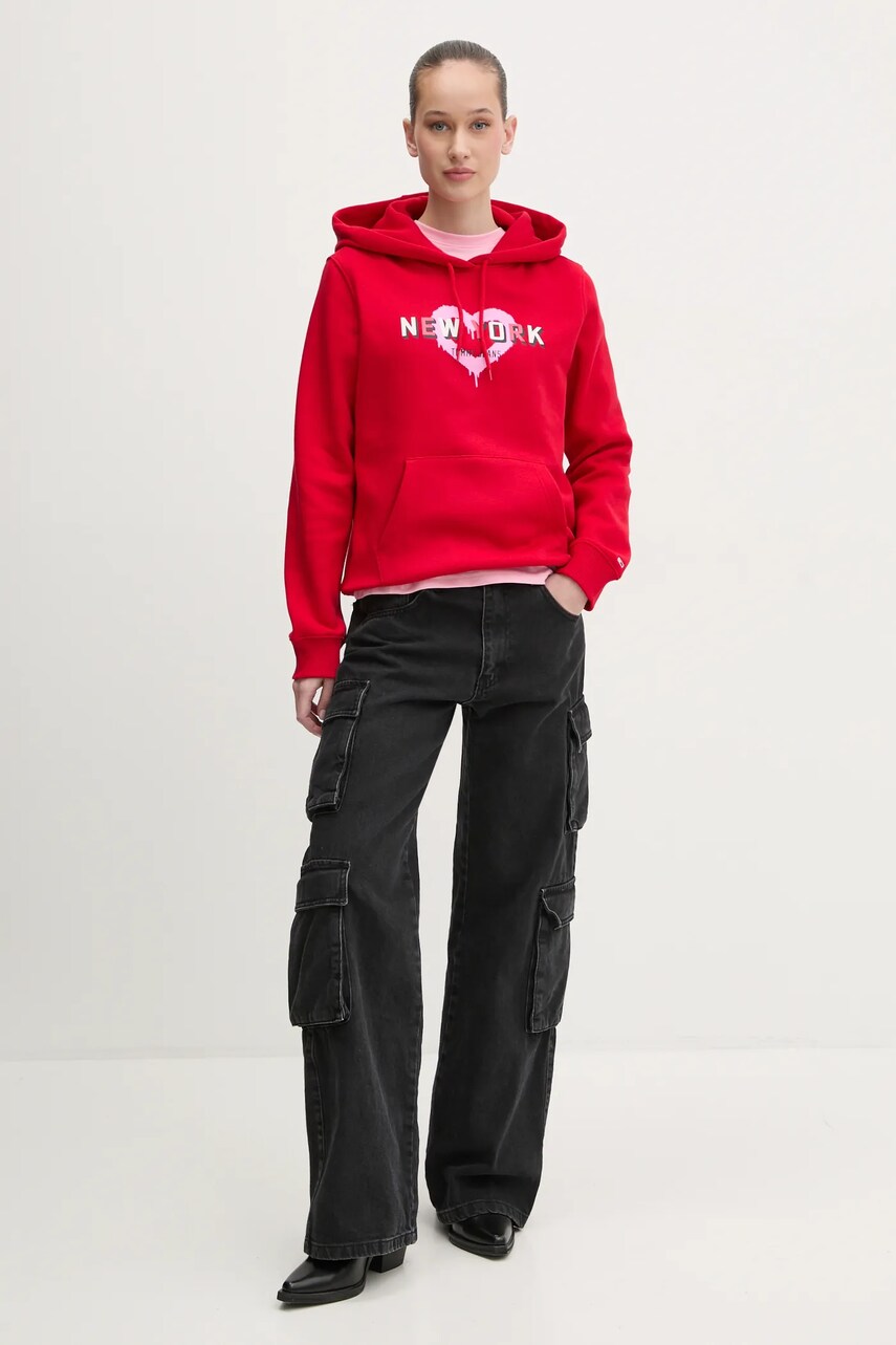 Кофта Tommy Jeans жіноча колір червоний з капюшоном з принтом DW0DW21771