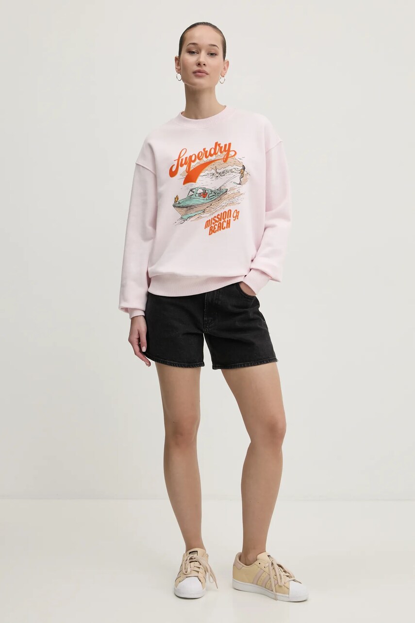 Купити Бавовняна кофта Superdry жіноча колір рожевий з принтом W2012247A-D7F – головне зображення