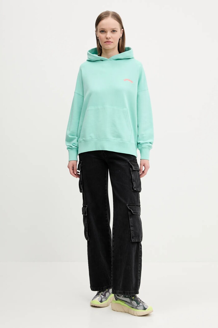 Бавовняна кофта Superdry жіноча колір бірюзовий з капюшоном однотонна W2012281A-2MD