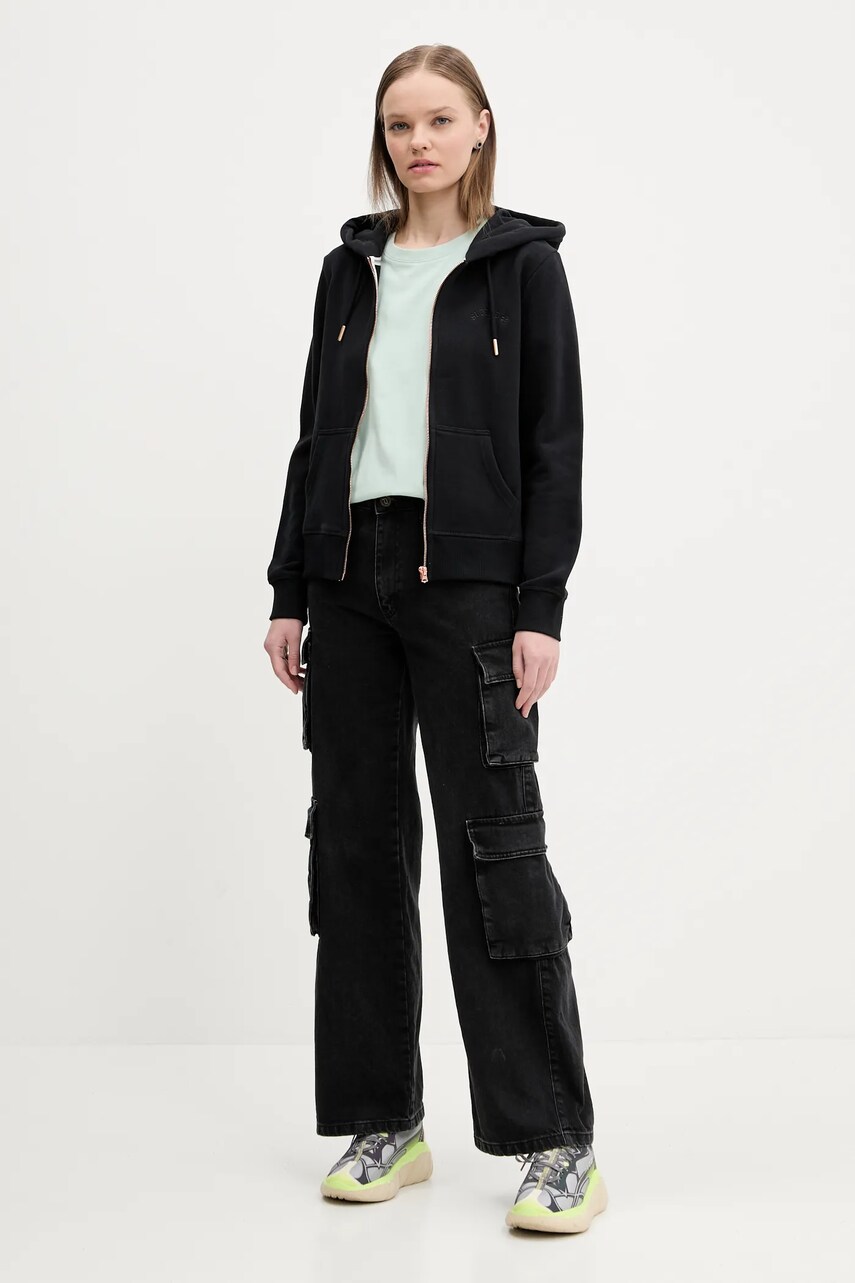 Бавовняна кофта Superdry жіноча колір чорний з капюшоном однотонна W2012358A-02A