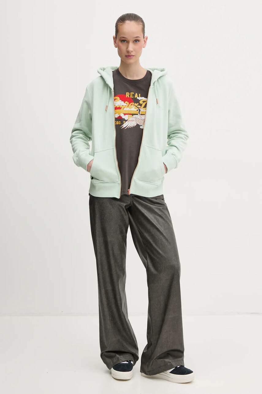 Бавовняна кофта Superdry жіноча колір зелений з капюшоном однотонна W2012358A-1WM