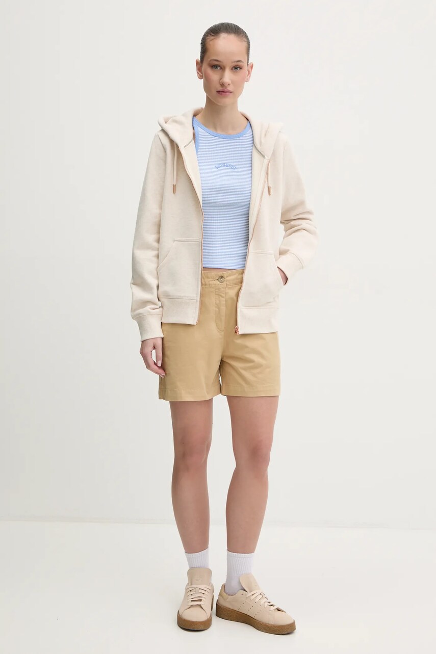 Кофта Superdry жіноча колір бежевий з капюшоном однотонна W2012422A-9VP