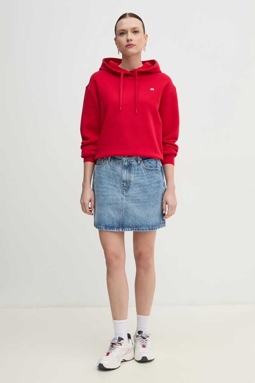 Бавовняна кофта Tommy Hilfiger жіноча колір червоний з капюшоном однотонна WW0WW45979