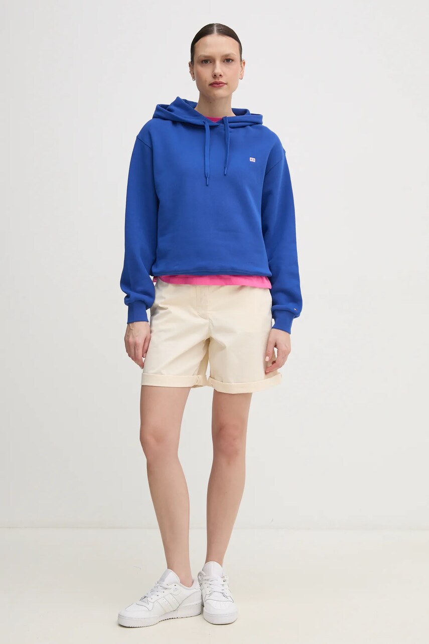 Бавовняна кофта Tommy Hilfiger жіноча колір фіолетовий з капюшоном однотонна WW0WW45979