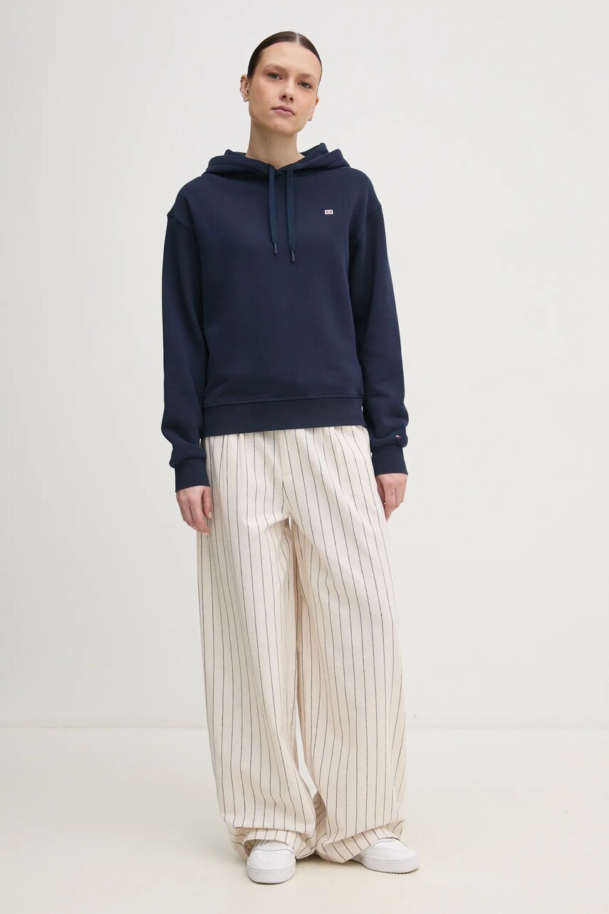 Бавовняна кофта Tommy Hilfiger жіноча колір синій з капюшоном однотонна WW0WW45979