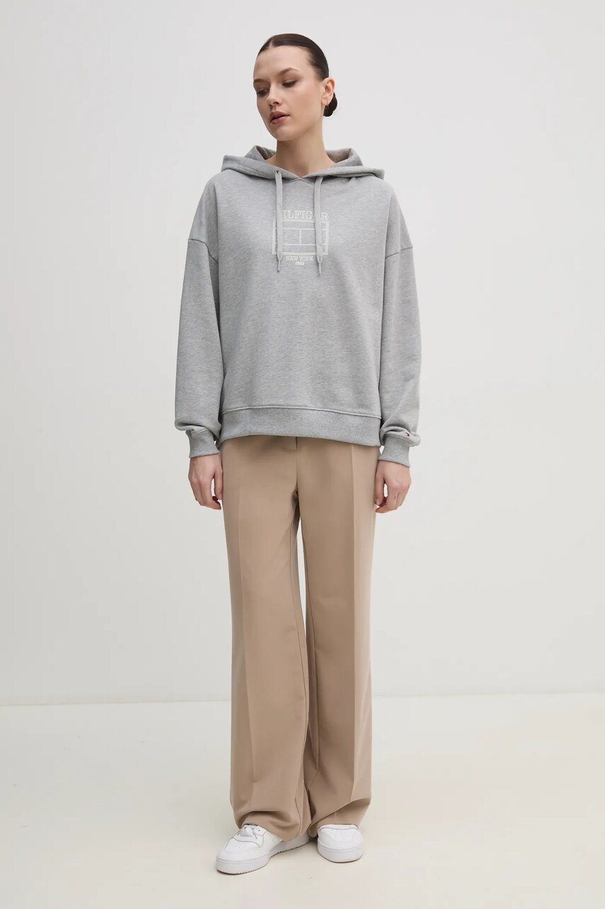 Кофта Tommy Hilfiger жіноча колір сірий з капюшоном з принтом WW0WW45523