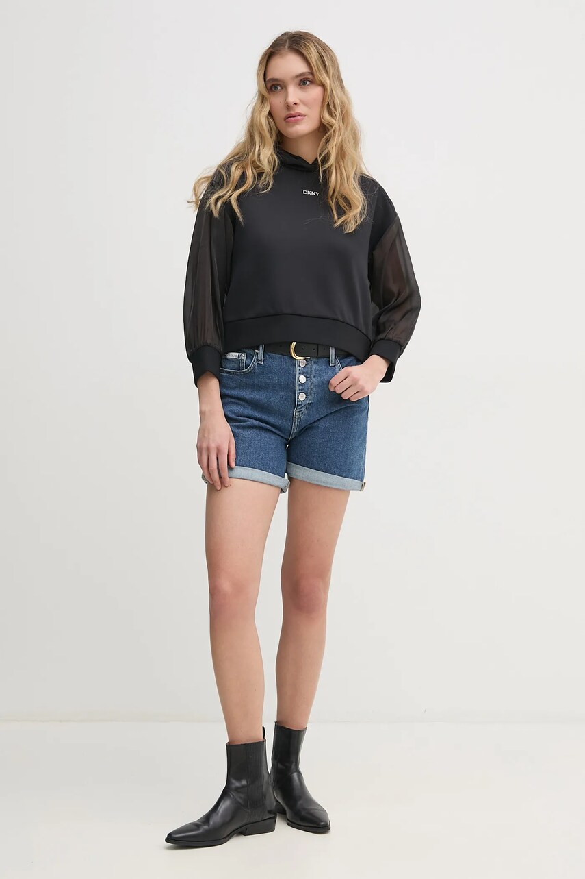 Кофта Dkny жіноча колір чорний з капюшоном з аплікацією P4BHSWSH
