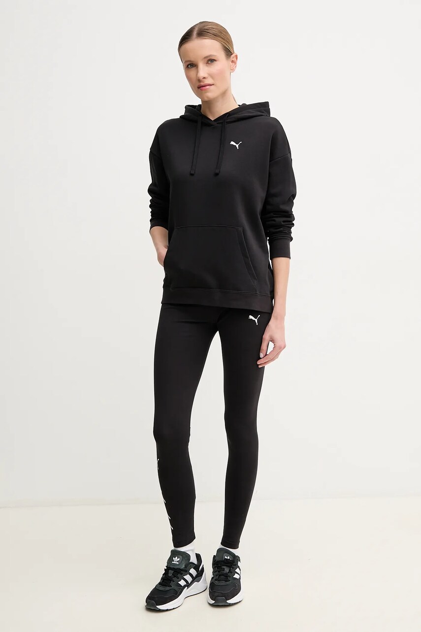 Кофта Puma жіноча колір чорний з капюшоном з аплікацією 684977