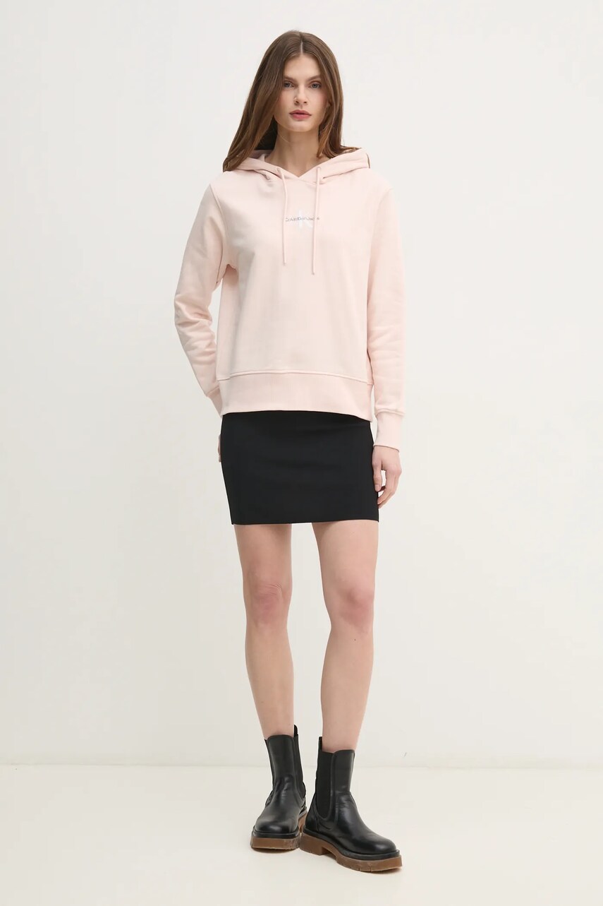 Кофта Calvin Klein Jeans жіноча колір рожевий з капюшоном однотонна J20J225358