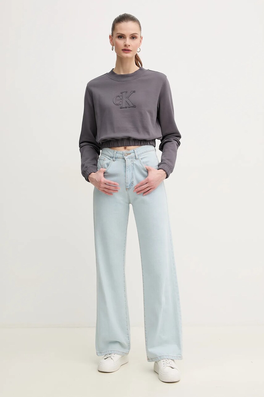 Бавовняна кофта Calvin Klein Jeans жіноча колір сірий з аплікацією J20J225363