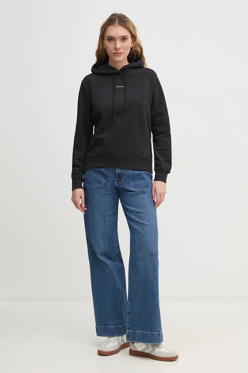 Бавовняна кофта Calvin Klein Jeans жіноча колір чорний з капюшоном з аплікацією J20J225364